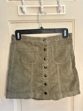 Brandy Melville Olive Green Button-Front Corduroy Mini Skirt
